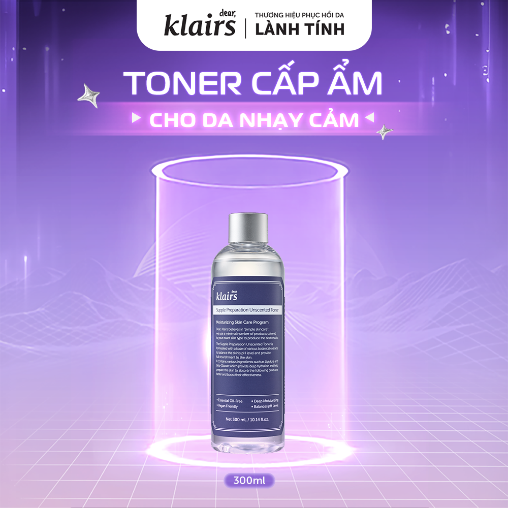 Nước hoa hồng Dear, Klairs Supple Preparation Unscented Toner 300ml